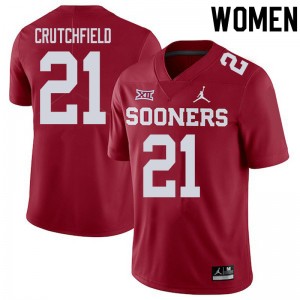 Women Marcellus Crutchfield Crimson Oklahoma Sooners College Football #21 Jersey 931834-889