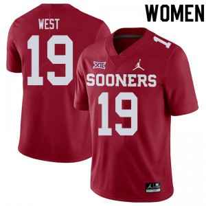 Women Trevon West Crimson Oklahoma Sooners College Football #19 Jersey 360811-843