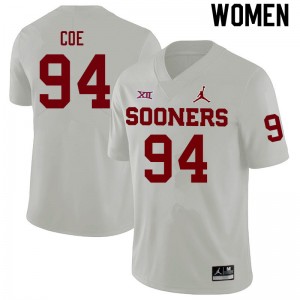 Women Isaiah Coe White Oklahoma College Football #94 Jersey 287464-954