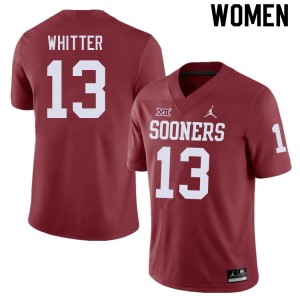 Women Shane Whitter Crimson Oklahoma Sooners College Football #13 Jersey 479258-883