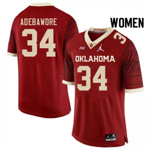 Women Adepoju Adebawore Retro Sooners College Football #34 Jersey 279663-287