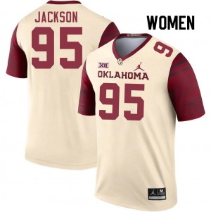 Women Evan Jackson Cream Oklahoma College Football #95 Jersey 360717-477