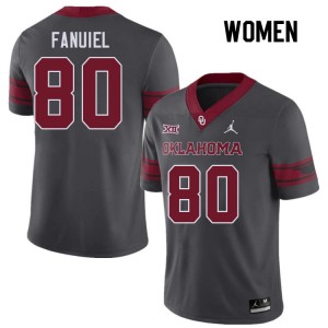 Women Josh Fanuiel Charcoal Oklahoma Sooners College Football #80 Jersey 894208-582