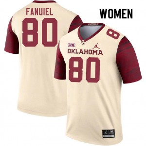 Women Josh Fanuiel Cream Sooners College Football #80 Jersey 940818-358