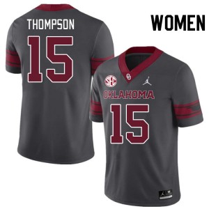 Women Brenen Thompson Charcoal OU Sooners 2024 SEC Conference #15 Jersey 869578-955