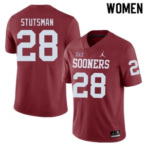 Women Danny Stutsman Crimson OU Sooners College Football #28 Jersey 339551-955