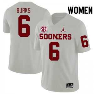Women Deion Burks White Oklahoma Sooners 2024 SEC Conference College Football #6 Jersey 775972-308