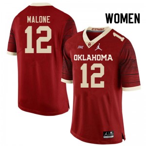 Women Dez Malone Retro Oklahoma College Football #12 Jersey 933733-891