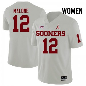 Women Dez Malone White Oklahoma College Football #12 Jersey 602317-927