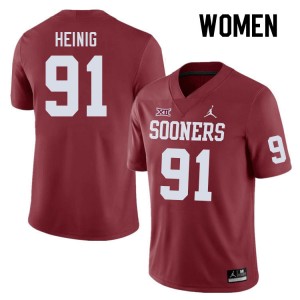 Women Drew Heinig Crimson OU Sooners College Football #91 Jersey 694998-674