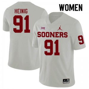 Women Drew Heinig White Oklahoma Sooners College Football #91 Jersey 375695-729