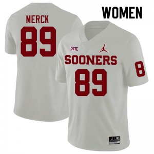 Women Eli Merck White Oklahoma College Football #89 Jersey 335074-512