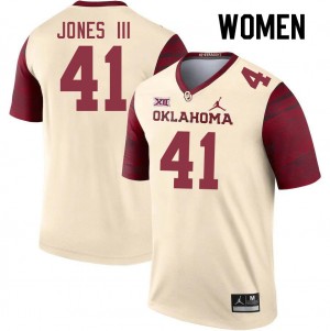 Women Emmett Jones III Cream Oklahoma College Football #41 Jersey 337580-102