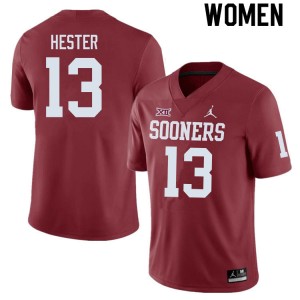 Women J.J. Hester Crimson Sooners College Football #13 Jersey 420729-170