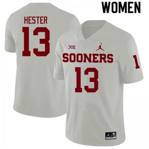 Women J.J. Hester White Sooners College Football #13 Jersey 241767-793