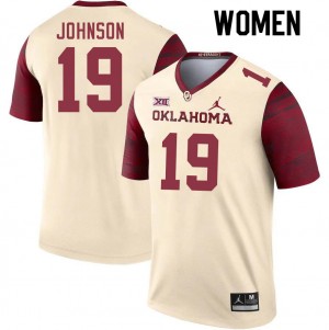 Women Jacobe Johnson Cream OU Sooners College Football #19 Jersey 498178-879