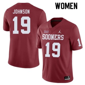 Women Jacobe Johnson Crimson Oklahoma College Football #19 Jersey 755312-794