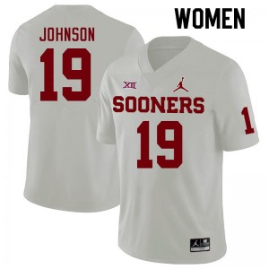 Women Jacobe Johnson White Oklahoma Sooners College Football #19 Jersey 421397-857