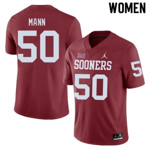 Women Jake Mann Crimson OU Sooners College Football #50 Jersey 499602-937