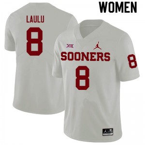 Women Jonah Laulu White OU Sooners College Football #8 Jersey 134019-876