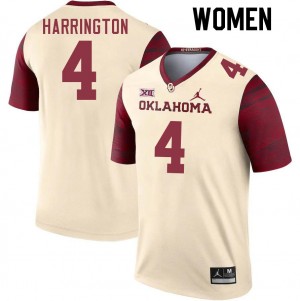 Women Justin Harrington Cream Oklahoma Sooners College Football #4 Jersey 127632-866