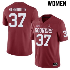 Women Justin Harrington Crimson Oklahoma College Football #37 Jersey 123314-108