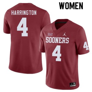 Women Justin Harrington Crimson Oklahoma Sooners College Football #4 Jersey 815071-661