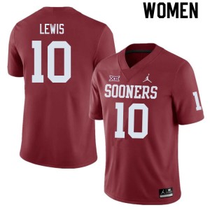 Women Kip Lewis Crimson Oklahoma Sooners College Football #10 Jersey 517385-651