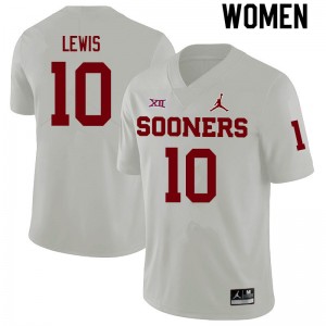 Women Kip Lewis White Oklahoma College Football #10 Jersey 420409-188