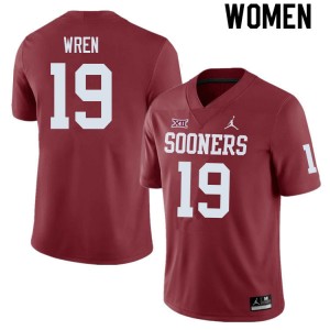 Women Maureese Wren Crimson Sooners College Football #19 Jersey 127922-507
