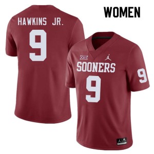 Women Michael Hawkins Jr. Crimson Oklahoma Sooners College Football #9 Jersey 354391-844