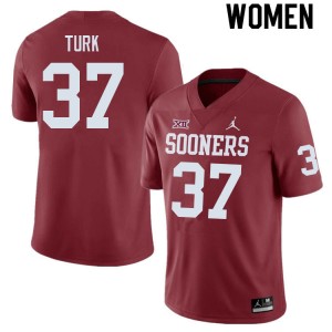 Women Michael Turk Crimson Oklahoma Sooners College Football #37 Jersey 749915-337