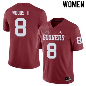 Women Michael Woods II Crimson Oklahoma Sooners College Football #8 Jersey 635014-820