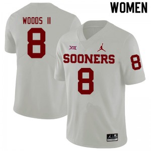 Women Michael Woods II White Oklahoma Sooners College Football #8 Jersey 241922-121