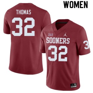 Women R Mason Thomas Crimson OU Sooners College Football #32 Jersey 243961-163