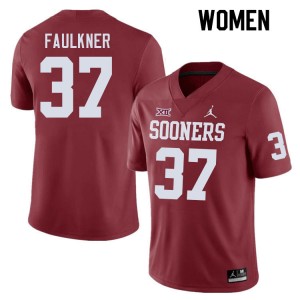 Women River Faulkner Crimson OU College Football #37 Jersey 973982-341