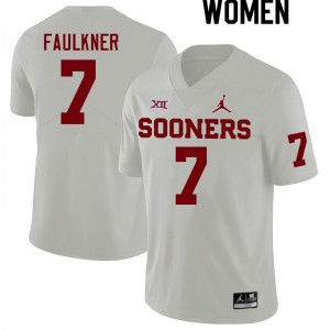 Women River Faulkner White Oklahoma Sooners College Football #7 Jersey 619940-762