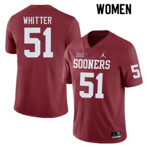 Women Shane Whitter Crimson Oklahoma College Football #51 Jersey 532181-833