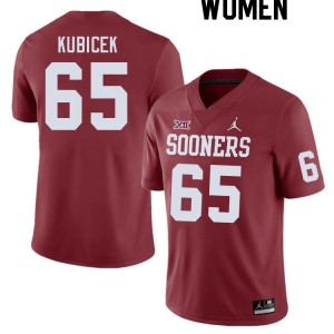 Women Ty Kubicek Crimson Sooners College Football #65 Jersey 274469-847