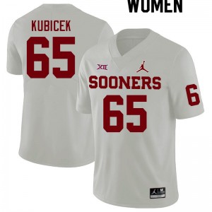 Women Ty Kubicek White Sooners College Football #65 Jersey 163529-626