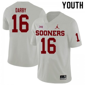 Youth Brian Darby White Oklahoma Sooners College Football #16 Jersey 907413-306