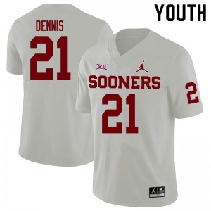 Youth Kendall Dennis White Oklahoma Sooners College Football #21 Jersey 231004-544