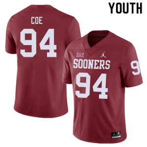 Youth Isaiah Coe Crimson Oklahoma College Football #94 Jersey 207825-148