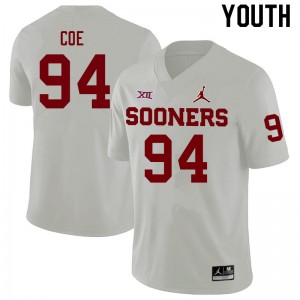 Youth Isaiah Coe White Oklahoma Sooners College Football #94 Jersey 100347-131
