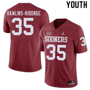 Youth Nathan Rawlins-Kibonge Crimson Sooners College Football #35 Jersey 866929-191