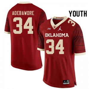 Youth Adepoju Adebawore Retro Oklahoma Sooners College Football #34 Jersey 439302-696