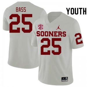 Youth Andy Bass White Sooners 2024 SEC Conference College Football #25 Jersey 149704-960