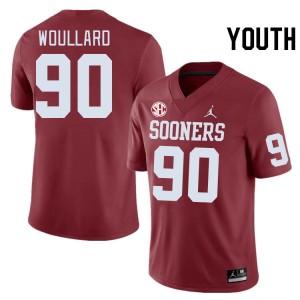 Youth Caiden Woullard Crimson Oklahoma Sooners 2024 SEC Conference #90 Jersey 169356-244