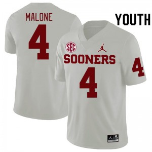 Youth Dez Malone White Oklahoma Sooners 2024 SEC Conference College Football #4 Jersey 199039-990