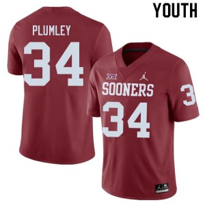 Youth Dorian Plumley Crimson Sooners College Football #34 Jersey 809341-775